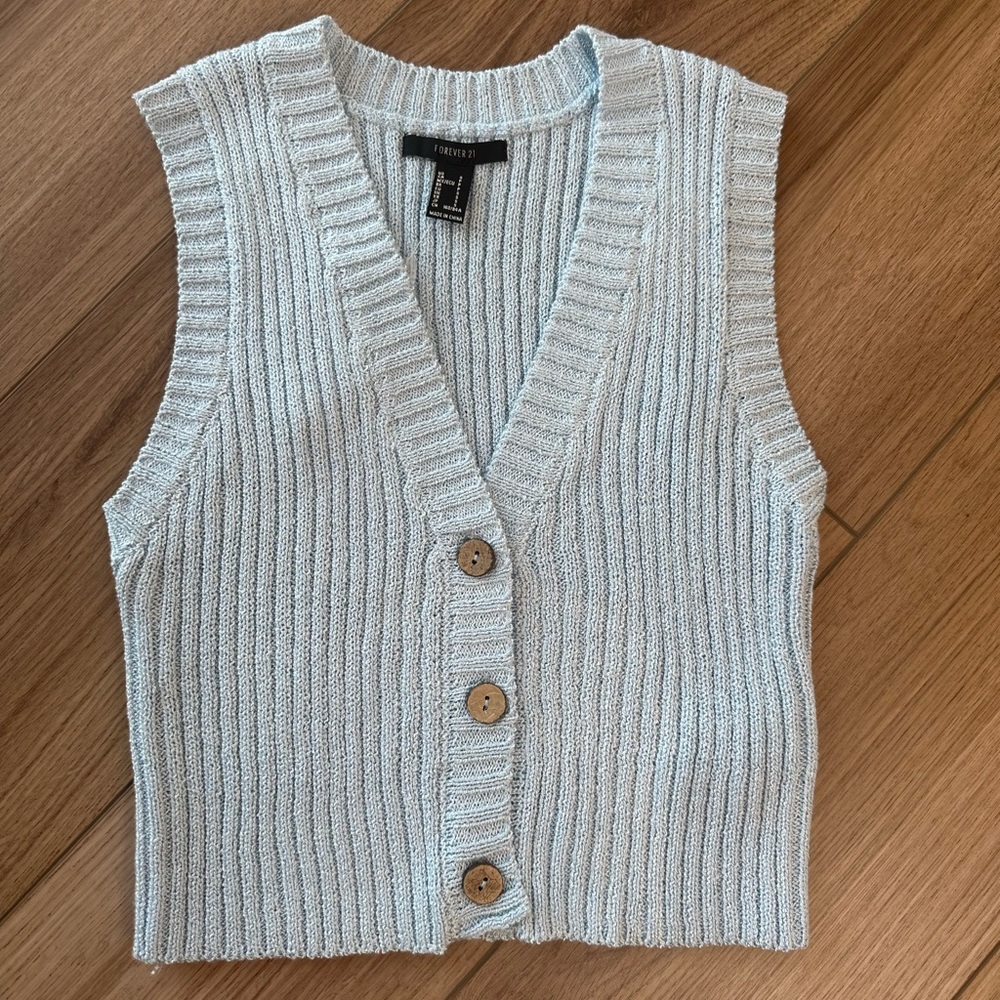 Brand New Light Blue Knit Sweater Vest with Brown Buttons - Picture 1 of 5